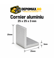 Cornier aluminiu 25 x 25 x 3 mm, 6 metri (EN AW-6060)